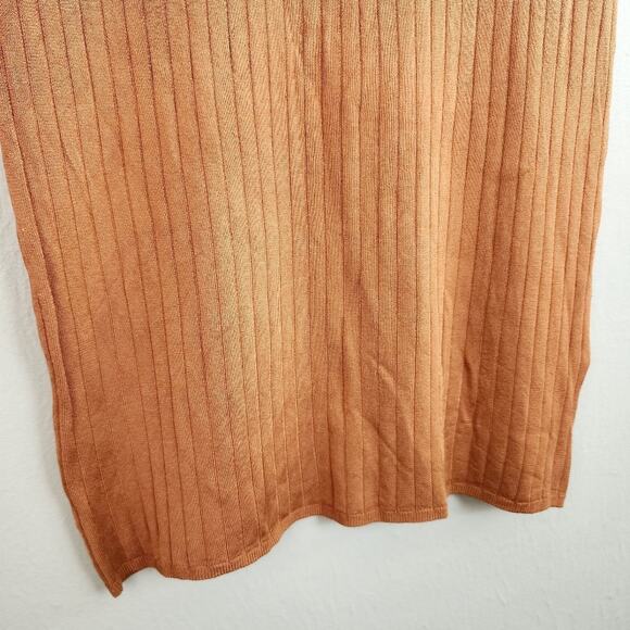 Free People Beach To Night Stretch Ribbed Knit Rustic Orange Midi Skirt - Picture 7 of 12